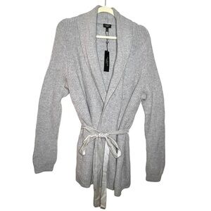 Talbots Women Lambswool Blend Chunky Knit Wrap Sweater with Velvet Tie Grey 2X